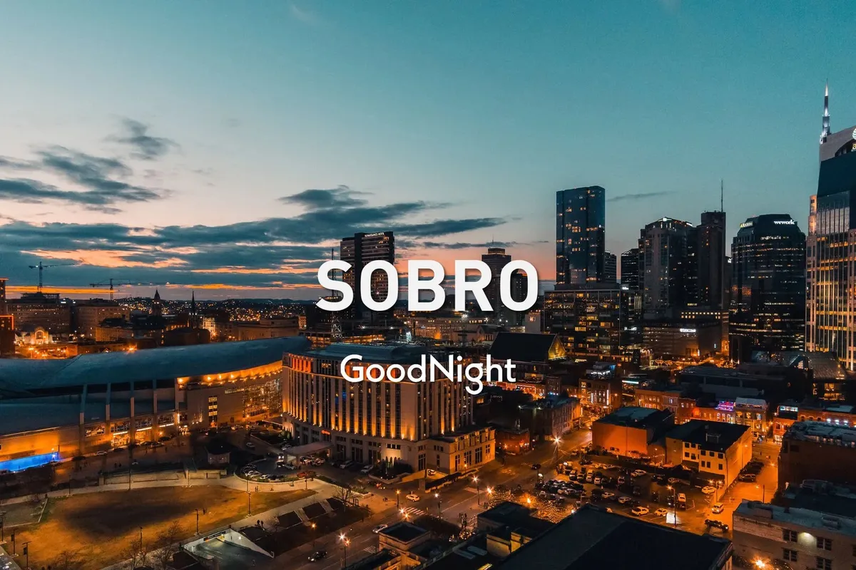 This view captures the city skyline at twilight, with illuminated buildings and a relaxed, inviting mood. Rooftop restaurants and nightlife are hinted at, evoking the idea of unwinding after a business day and enjoying Nashville’s social side.